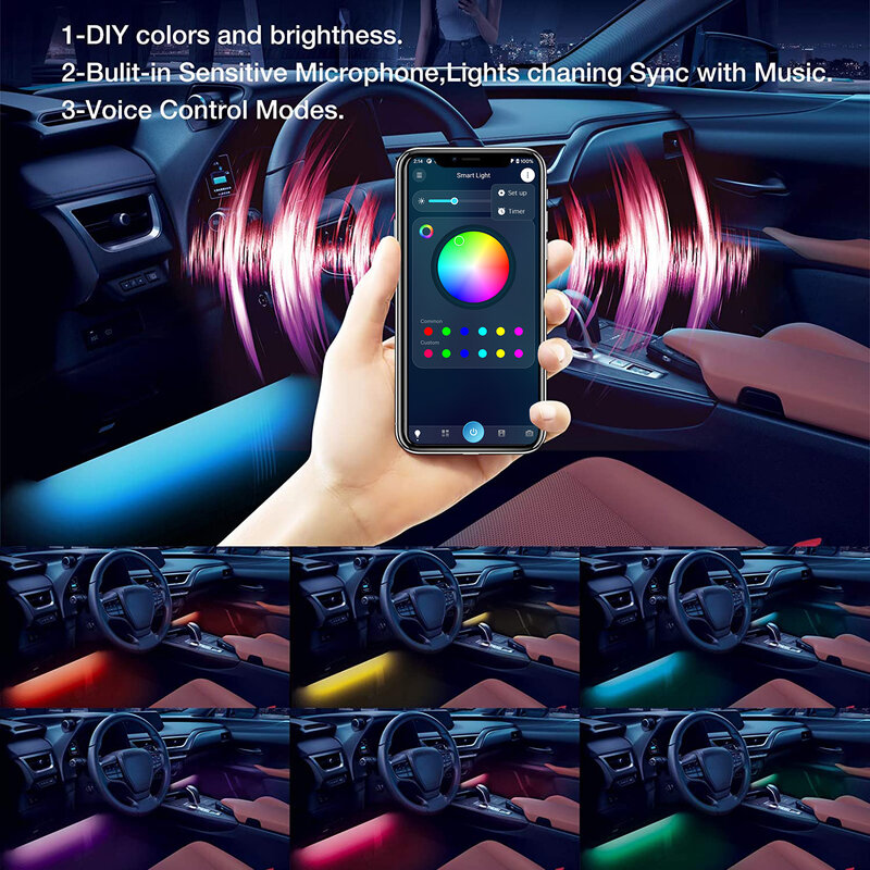 شريط إضاءة LED ذكي RGB مقاوم للماء ، ديكور داخلي للسيارة ، جو محيط ، تحكم في التطبيق ، إكسسوارات سيارات ، 5 فولت ، USB