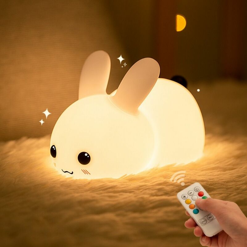 ضوء ليلي أرنب من السيليكون مع جهاز تحكم عن بعد للأطفال ، مصباح بجانب السرير ، شحن USB ، LED ، شكل الأرنب ، 2,7 لون