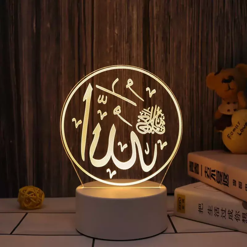مصباح ليلي LED أكريليك ثلاثي الأبعاد ، مصباح رمضان الإسلامي ، إضاءة عطلة خرافية ، طاقة USB ، عيد مبارك ، غرفة نوم ، منزل ، حفلة ، ديكور