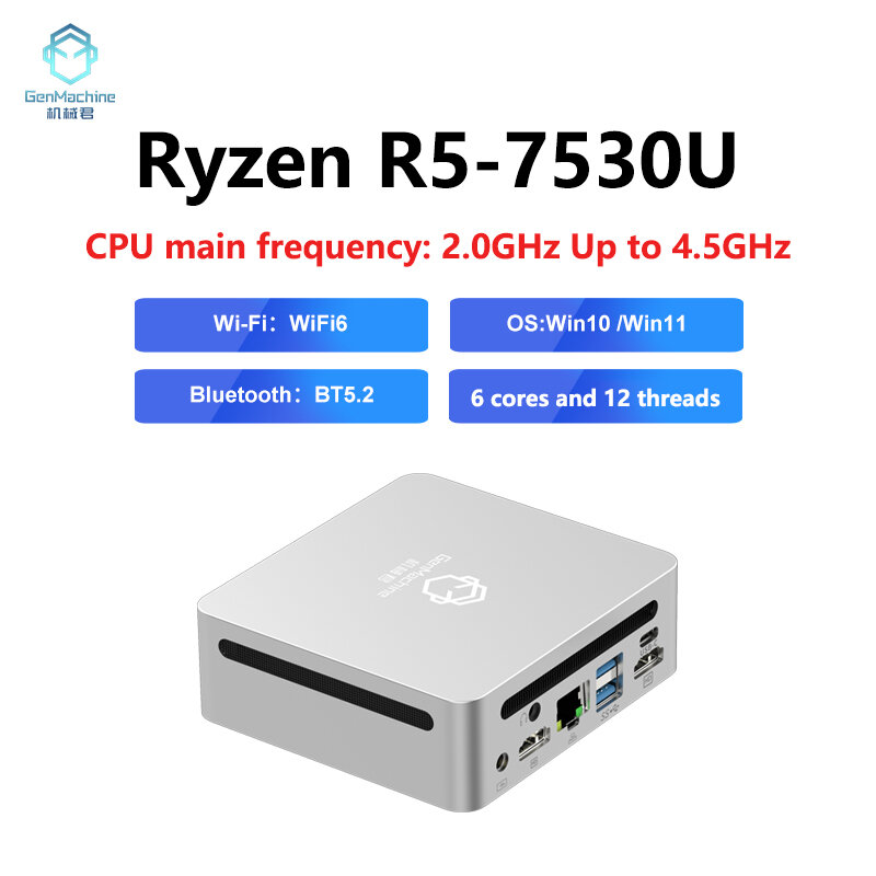 لعبة AMD Ryzen 7 للكمبيوتر الشخصي المصغر ، لعبة سطح المكتب ، 6Cores ، 12 خيط ، DDR4 ، Mhz ، GB ، GB ، M.2 SSD ، WiFi 6 ، BT5.2 ، R7 ، R7 ، 7530U, جديد