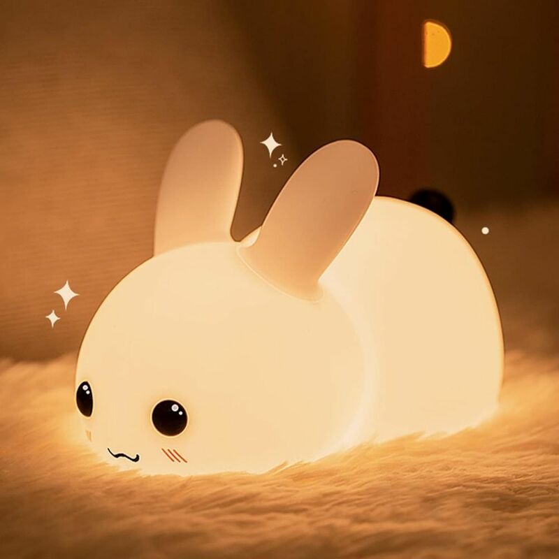 ضوء ليلي أرنب من السيليكون مع جهاز تحكم عن بعد للأطفال ، مصباح بجانب السرير ، شحن USB ، LED ، شكل الأرنب ، 2,7 لون