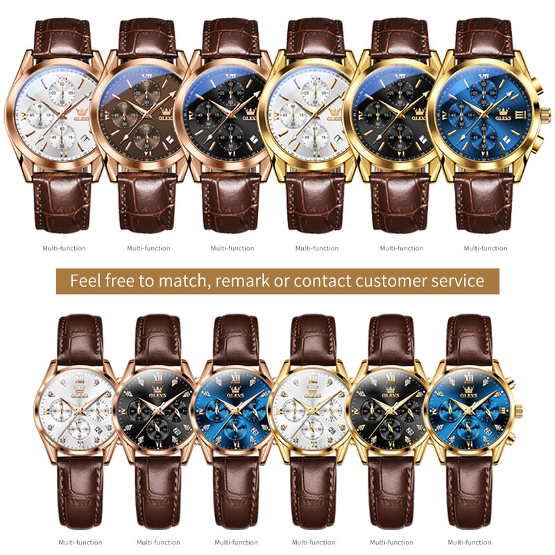 ساعة كوارتز كرونوغراف فاخرة للرجال والنساء ، حزام جلدي ، مقاومة للماء ، مضيئة ، تقويم ، علامة تجارية للأزياء