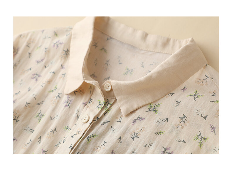 قميص كتان فضفاض رامي للنساء ، قميص مطبوع غير رسمي ، قطن زهري ، كم طويل ، توبات نسائية فضفاضة ، الربيع والصيف ، X1077 ،