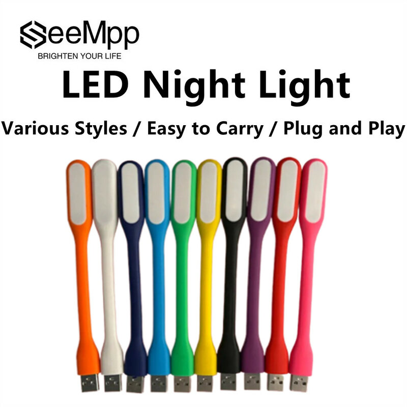 SeeMpp-USB 5 فولت LED كتاب صغير القراءة الخفيفة ، مصغرة السفر الجدول مصباح ، قوة البنك ، الكمبيوتر ، دفتر ، كمبيوتر محمول ، مرنة ، انحناء ، ضوء الليل