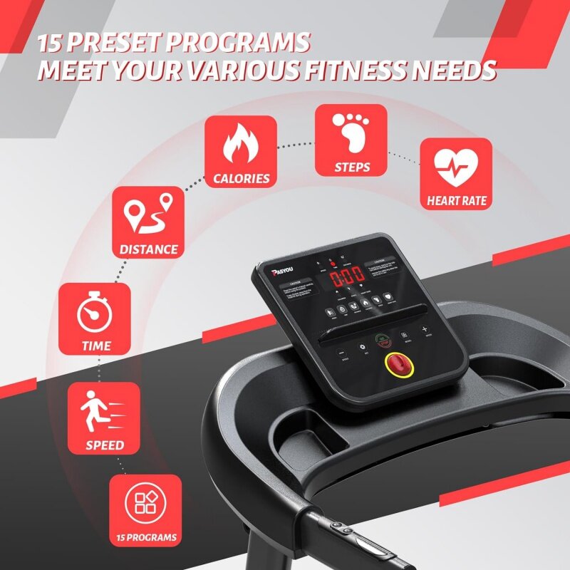 جهاز الجري القابل للطي باسيو مع اتصال بلوتوث للمنزل ، جهاز الجري المضغوط مع 15 برنامج مسبق ، جهاز رصد معدل ضربات القلب