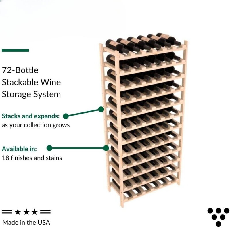 رف نبيذ خشبي مع سطح عرض ، وحدات تجميع سهلة ، مصنوعة يدويًا في الولايات المتحدة الأمريكية ، صنوبر غير ملون ، ممتاز ، 72 زجاجة