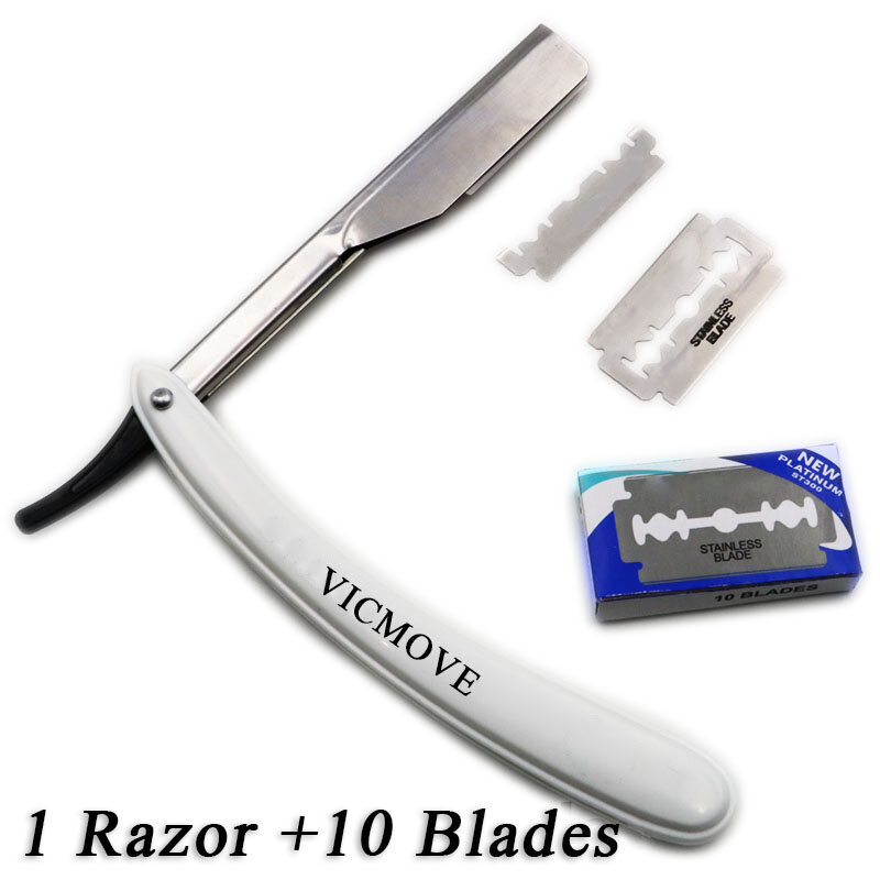 سكين حلاقة قابل للطي للرجال ، شفرات حلاقة حافة ، أدوات إزالة الشعر ، مستقيم ، 10 شفرات قطعة ، 1Set