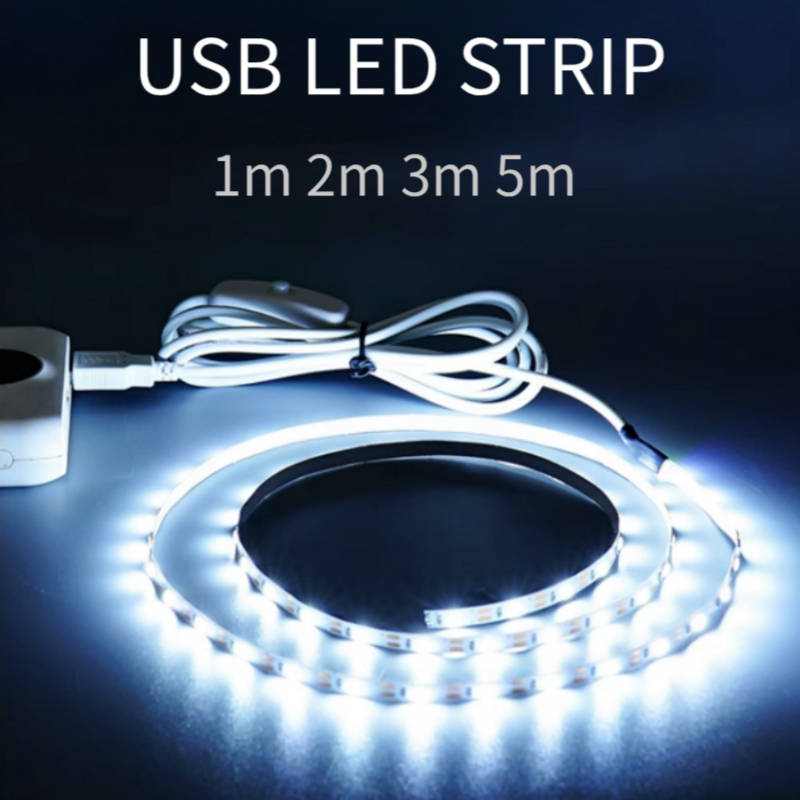 USB LED قطاع الخفيفة مع التبديل الديكور ، شريط مقاوم للماء لغرفة المنزل ، الخلفية ، الشريط ، 5 فولت ، 1 متر ، 2 متر ، 3m ، 5 متر