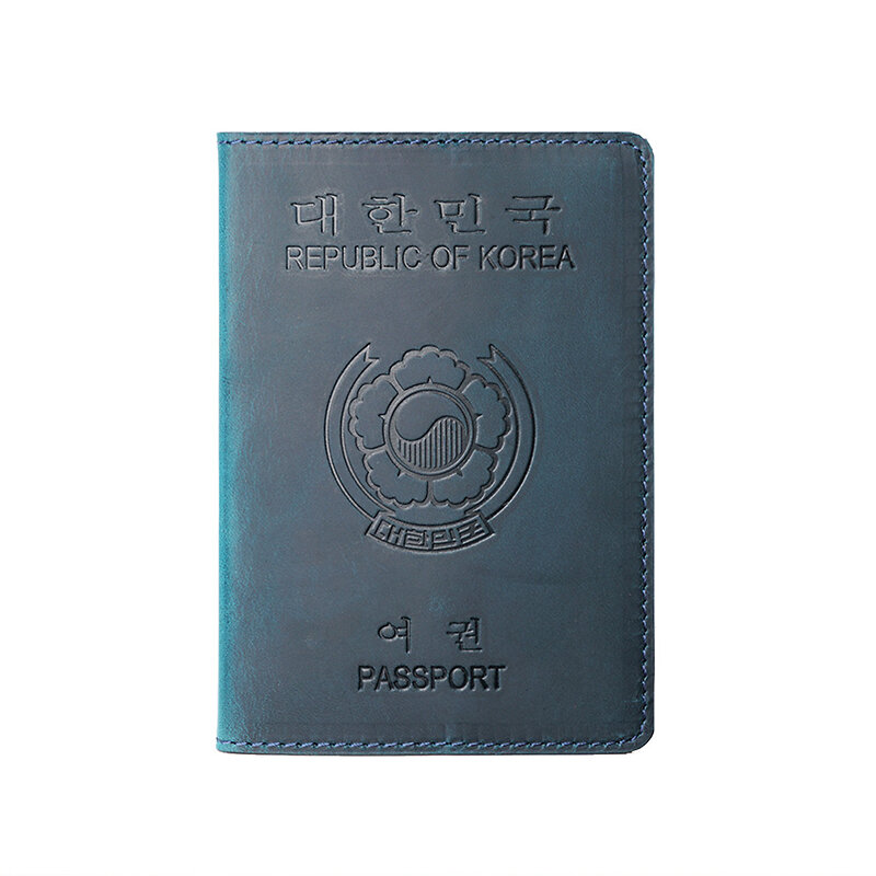 غطاء جواز سفر من الجلد الأصلي من Kemy ، حامل بطاقات جلد Crazy Horse من كوريا الجنوبية ، غطاء جواز سفر ثنائي اللغة للعمل