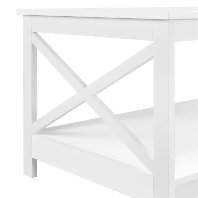 X-Design طاولة قهوة مستطيلة مع رف تخزين ، خشب عصري ، أبيض
