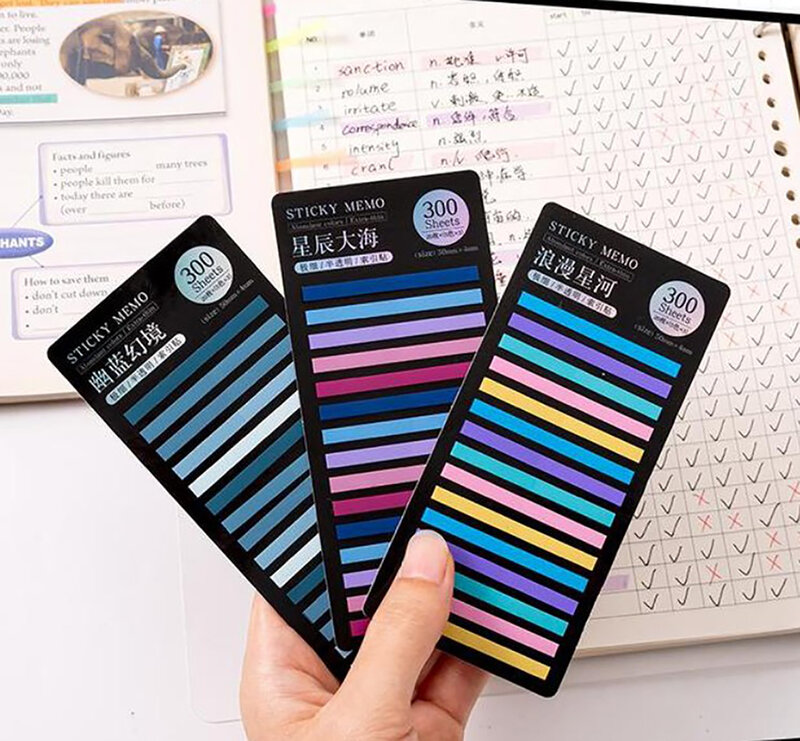 160/300pcs Rainbow Color Index Memo Pad Posted It Sticky Notes Paper Sticker Notepad Bookmark Stationery School Office Supplies