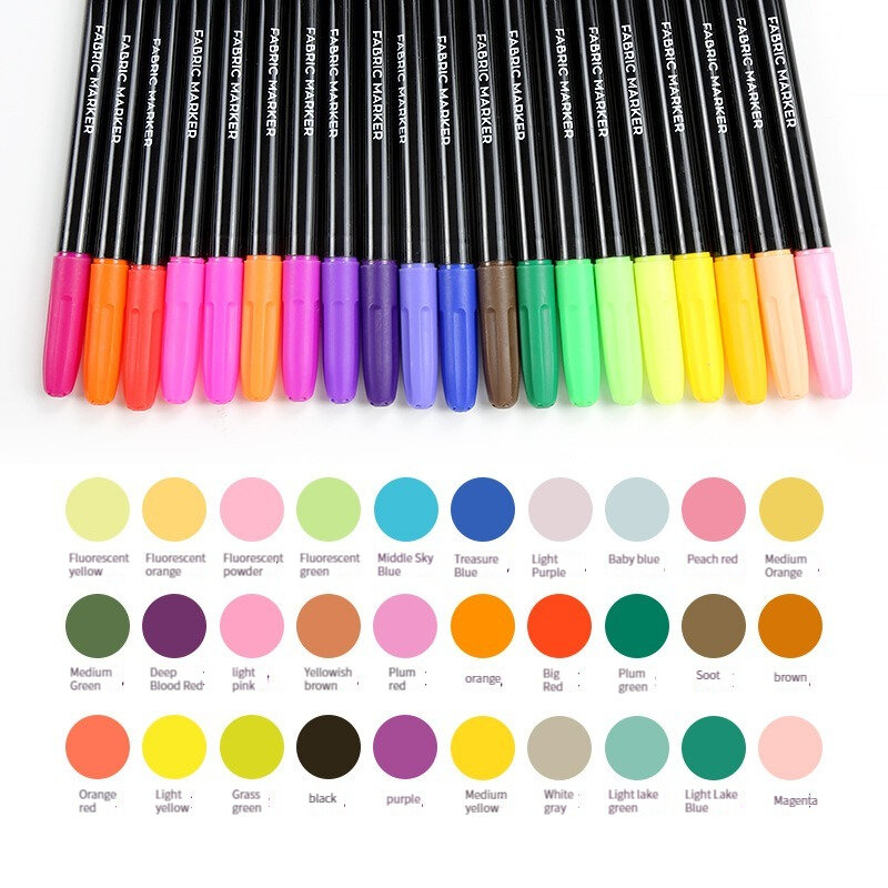 24 ألوان مقاوم للماء Colorfast النسيج النسيج علامة القلم دائم لون القلم Clothes بها بنفسك الملابس الفن الكتابة على الجدران رسم اللوحة القلم