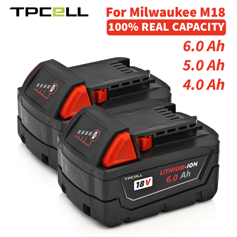 TPCELL 6.0Ah لشحن بطاريات ميلووكي M18 M18B5 XC بطارية ليثيوم أيون 18 فولت 5.0 4.0Ah