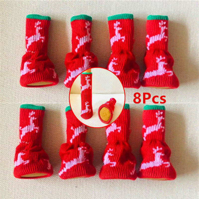 1/4/8pcs Christmas decoration table and chair cushion foot cover protective foot cover knitted socks mute durable non-slip mat