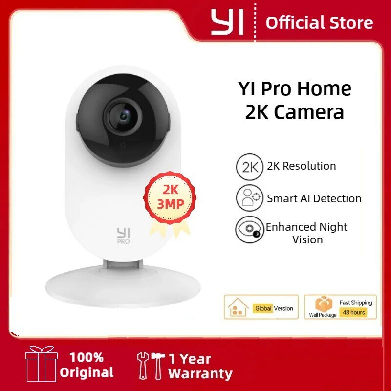 YI Pro-Smart الكشف عن كاميرا أمن الوطن ، وتعزيز الرؤية الليلية ، سحابة وتخزين SD ، ويعمل مع اليكسا وجوجل مساعد ، 2K