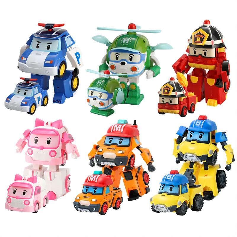 مجموعة من 6 قطعة بولي سيارة الاطفال لعبة روبوت تحويل سيارة الكرتون أنيمي ألعاب شخصيات الحركة للأطفال هدية juguداعي