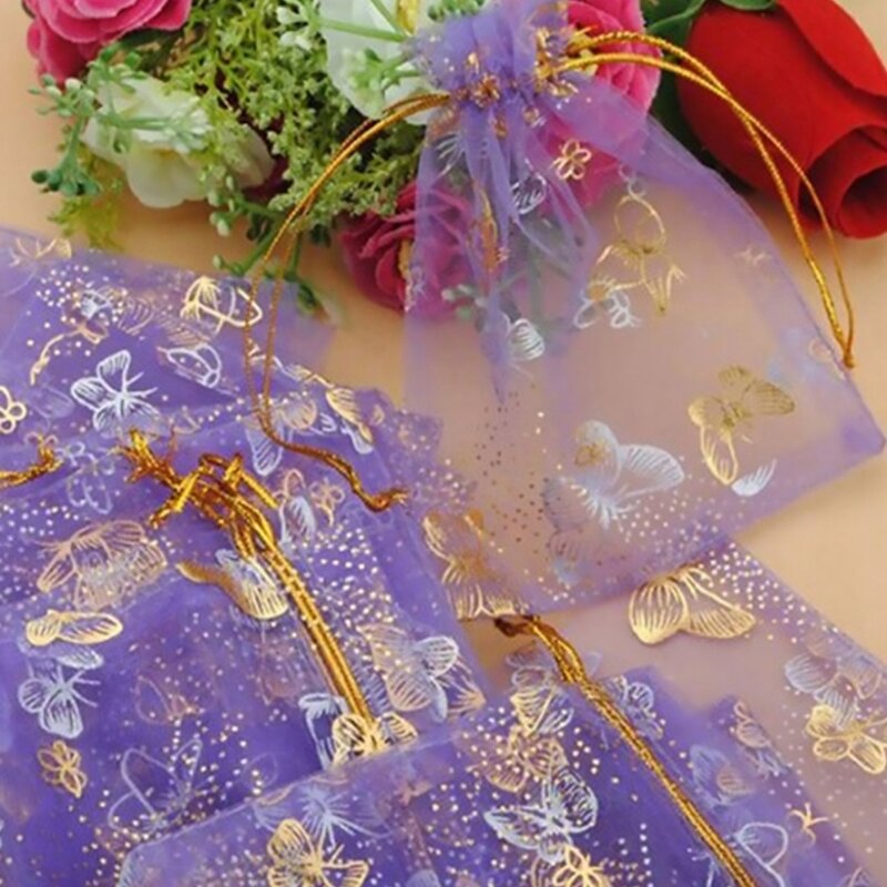 E0BF 25 قطعة أكياس هدايا الأورجانزا مجوهرات الرباط الحقائب حفل زفاف كاندي 10X12cm