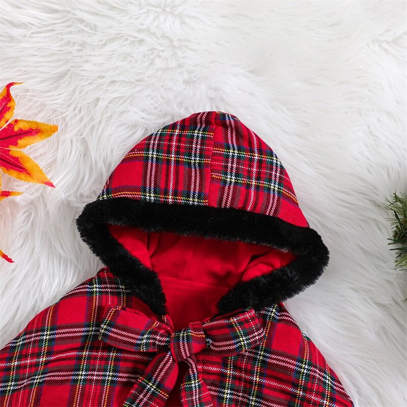 معطف بغطاء رأس منقوش لطفل صغير ، رأس عيد الميلاد ، زي تنكري للعب الأدوار ، عباءة للفتيات الصغيرات