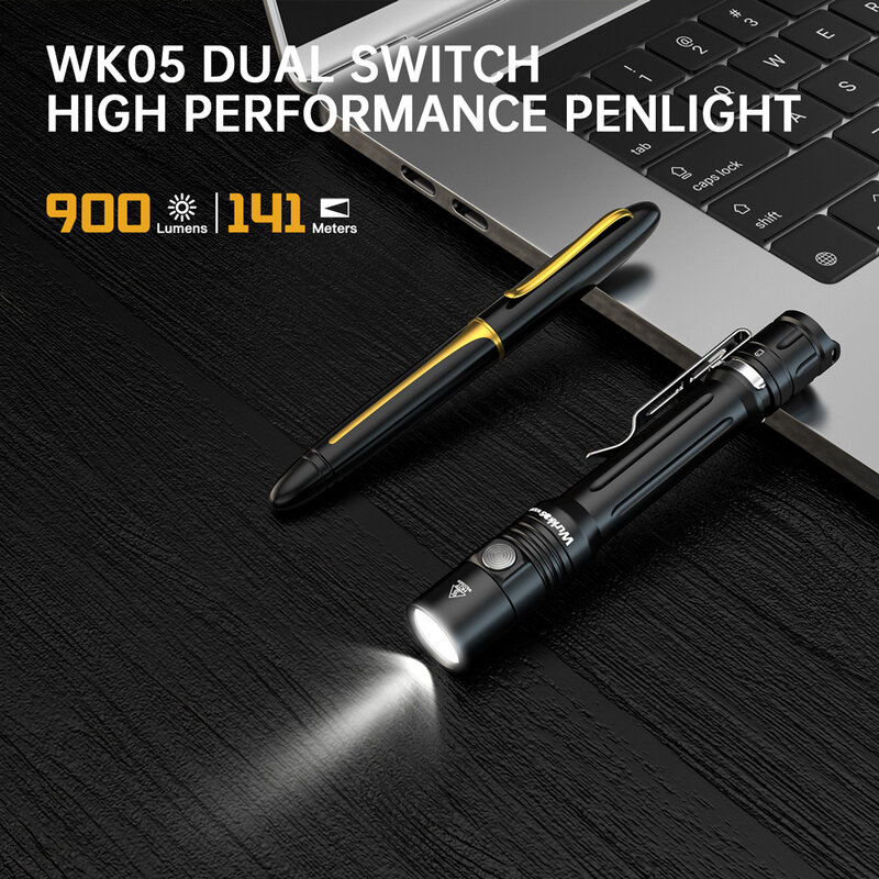 Wurkos-مصباح يدوي صغير محمول ، مصباح قلم Wk05 ، مفتاح مزدوج ، بطارية AA ، 1 × 519A ، جيب مضاد للماء ، EDC ، IP68 ، مفتاح مزدوج Max LM