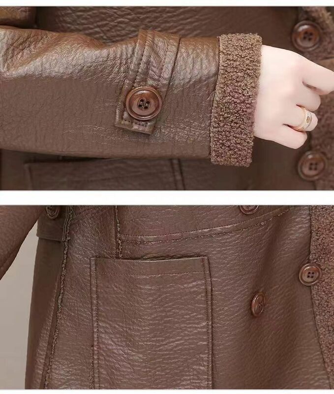 المرأة بولي Leather سترة جلدية ، معطف دافئ امبسوول ، عكسها ، فضفاضة ، أبلى غير رسمية ، الإناث ، الخريف ، الشتاء ، 2023