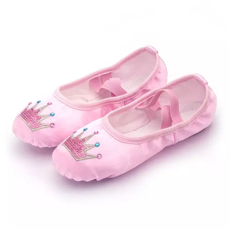 الأطفال الرقص حذاء لينة وحيد ممارسة القط مخلب الساتان التطريز الباليه الجسم اليوغا فتاة داخلي الجمباز الأحذية