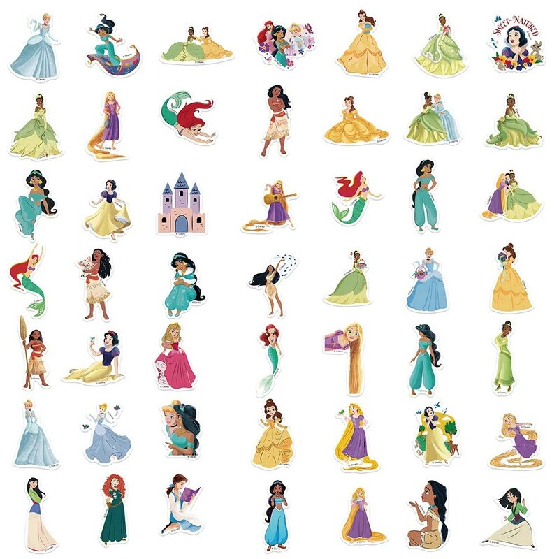 ملصقات ديزني-مزيج الأميرات للأطفال ، ملصق كاواي ، صائق ، لطيف ، أنيمي ، كرتون ، كتاب ، فيلم ، لاب توب ، زخرفة الهاتف ، لعبة فتاة ، 50 scraptop