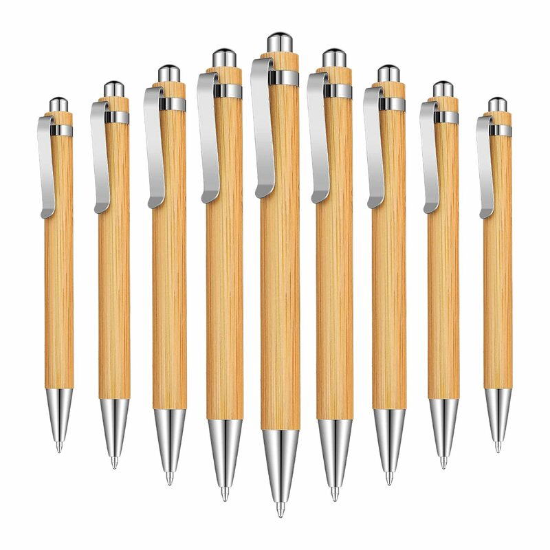 15 قطع الخيزران قابل للسحب قلم حبر أسود 1 مللي متر مكتب الخيزران قلم حبر جاف الخشب