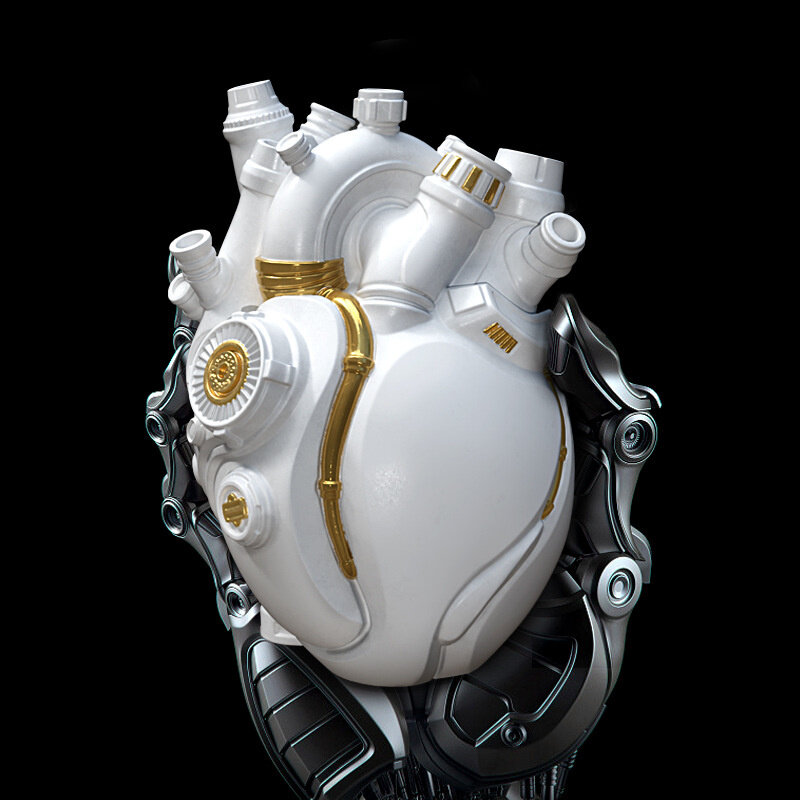 Cyberpunk القلب زهرية التكنولوجيا الراتنج زهرة الحاويات الأواني الجسم النحت سطح المكتب ديكور المنزل الحلي الحرف الهدايا