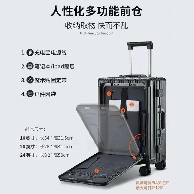 حقيبة سفر متعددة الوظائف من EXBX ، إطار من الألومنيوم ، علبة قضيب سحب ، منفذ شحن USB ، حامل أكواب قابل للطي ، حقيبة صعود