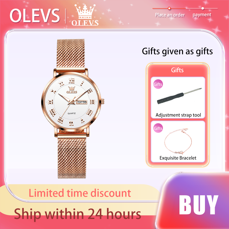 ساعة OLEVS-ساعة من الفولاذ Milan للنساء ، ساعة كوارتز ، سوار بسيط ، رائعة ، جمال ، علامة تجارية أصلية ، هدية للسيدات