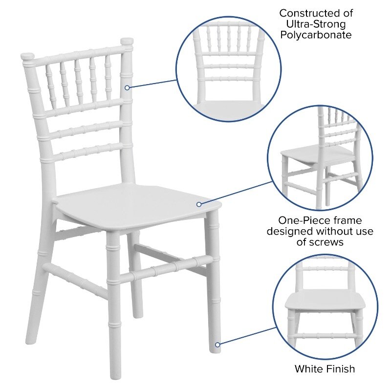 كرسي حدث من الراتنج للاستخدام التجاري والسكني ، كرسي للأطفال والحفلات والحفلات ، أبيض