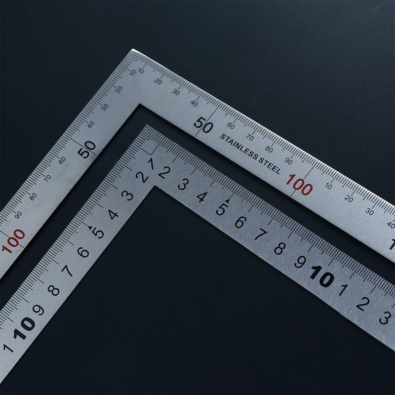 أداة قياس معدنية تعليمية من الفولاذ المقاوم للصدأ ، على الوجهين ، مسطرة على شكل حرف L ، مسطرة زاوية 90 درجة ، مسطرة مستقيمة 90 درجة