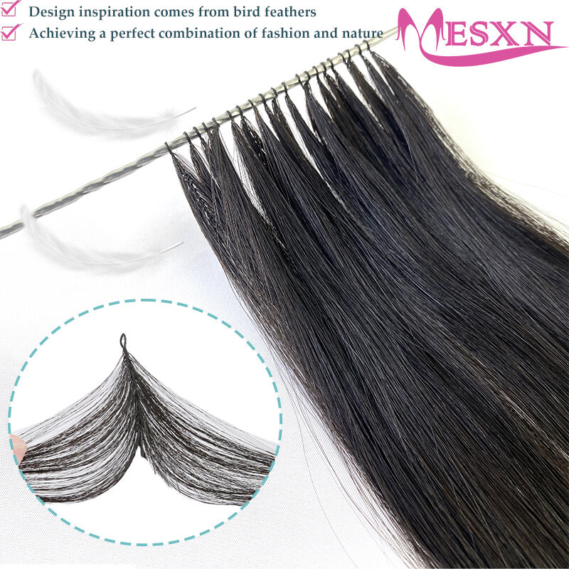 MESXN-وصلات شعر طبيعية بالريش ، شعر بشري ، شعر طبيعي حقيقي ، مريح وغير مرئي ، 16 "-26" ، لون ، جديد