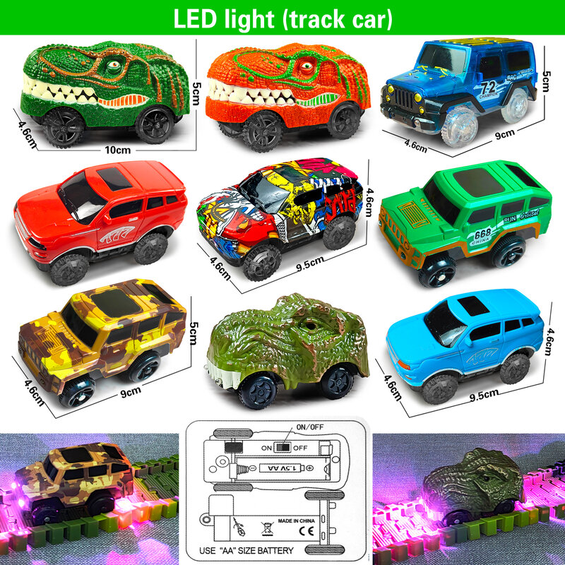 السحرية المسار سيارات سباق مع أضواء LED DIY بها بنفسك البلاستيك سباق المسار متوهجة في الظلام الهدايا الإبداعية لعب للأطفال