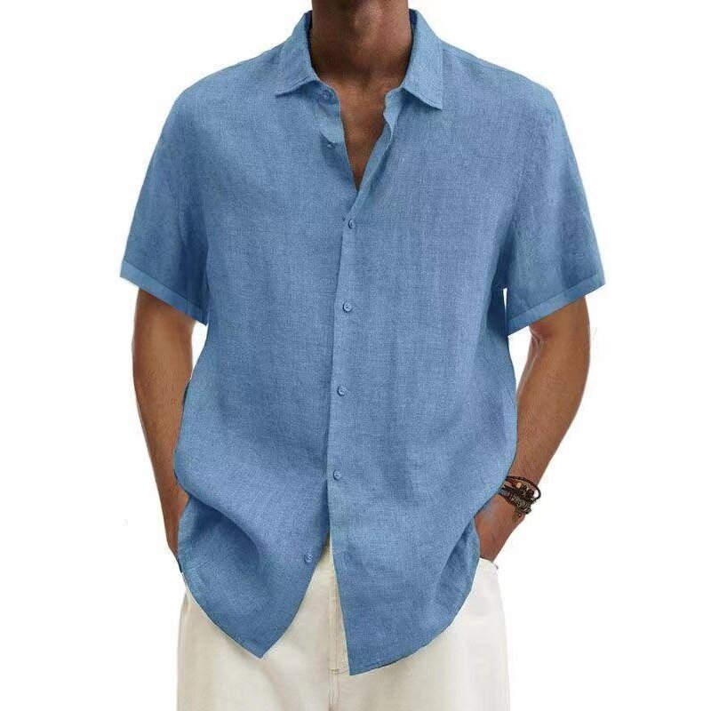 قمصان شاطئ هاواي القطنية بأزرار لأعلى للرجال ، بلوزة رقيقة جيدة التهوية ، تيشيرت سادة ، ملابس الشارع غير الرسمية ، ريترو ، الصيف