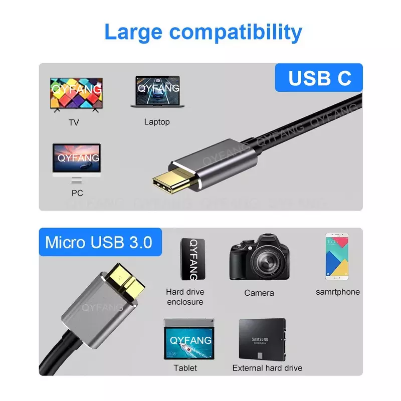 USB C إلى مايكرو B كابل يو إس بي 3.0 نوع C 5Gbps موصل البيانات محول ل القرص الصلب الهاتف الذكي PC نوع C شاحن كاميرا القرص الحبل