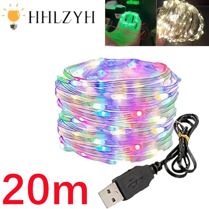 LED USB سلسلة أضواء لعيد الميلاد الديكور ، أضواء الجنية مقاوم للماء ، أسلاك الفضة والنحاس ، ضوء جارلاند ، حفل زفاف ، 1 متر ، 10 متر ، 20 متر