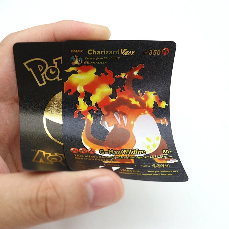 بطاقة بوكيمون VMAX من رقائق الذهب الملونة ، Charizard ، بيكاتشو ، Arceus ، الفضة ، قوس قزح ، الإنجليزية ، 27-55