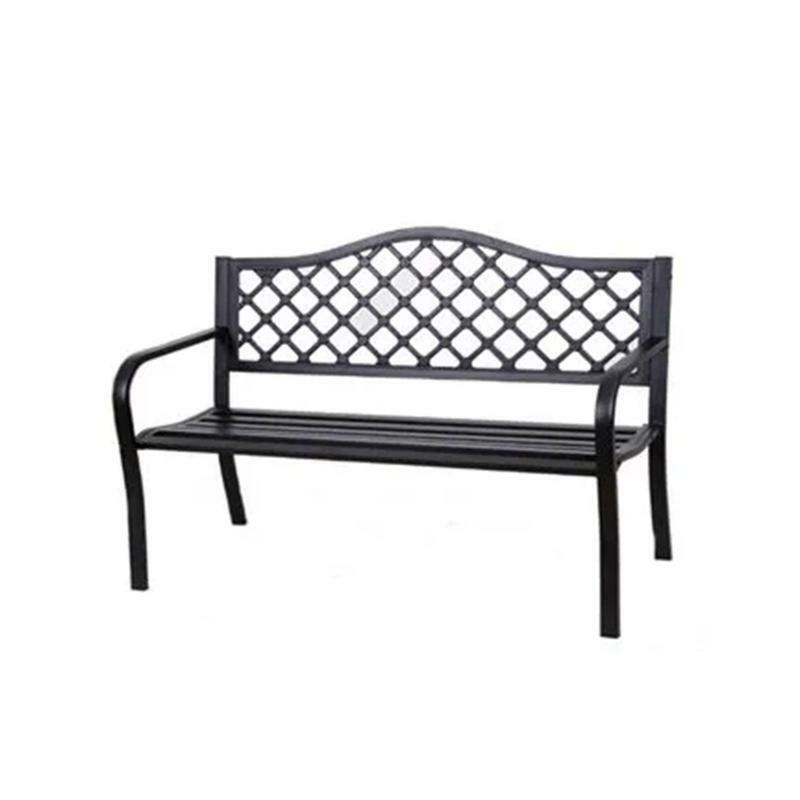 مقعد فناء حديقة فولاذية مع مقعد شبكي ، تصميم ظهر أسود ، أربعة مواسم