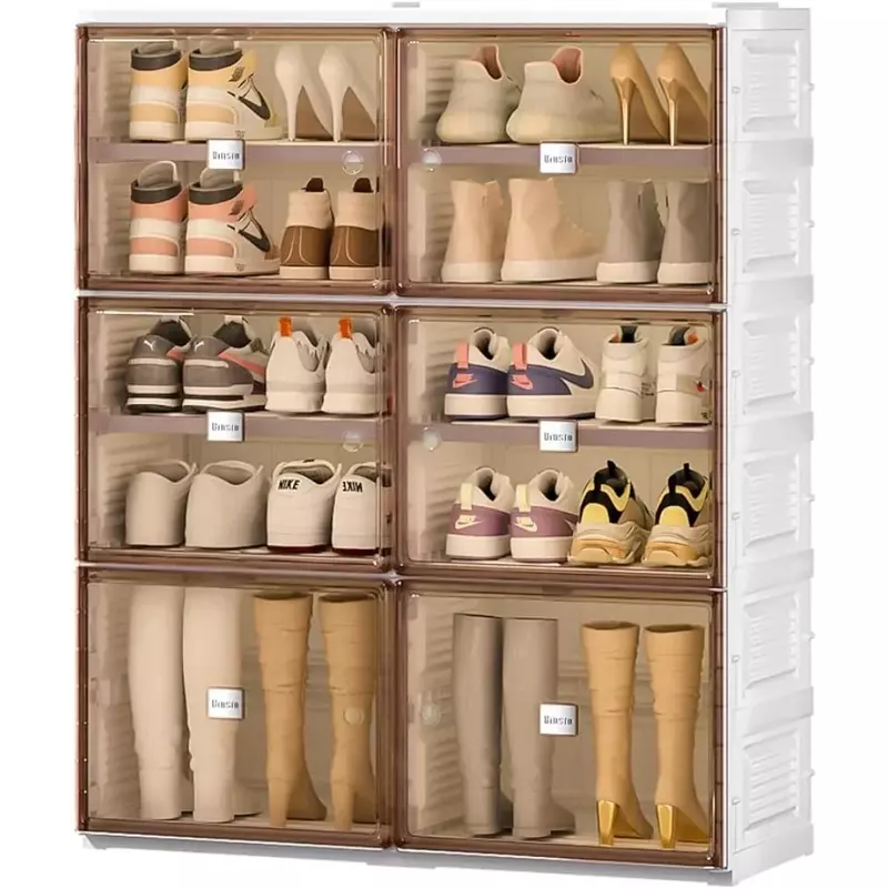 صندوق تخزين رف أحذية قابل للطي ، سهل التجميع صندوق أحذية قابل للطي للخزانة ، المدخل ، خزانة أحذية بلاستيكية محمولة ، بيضاء ،