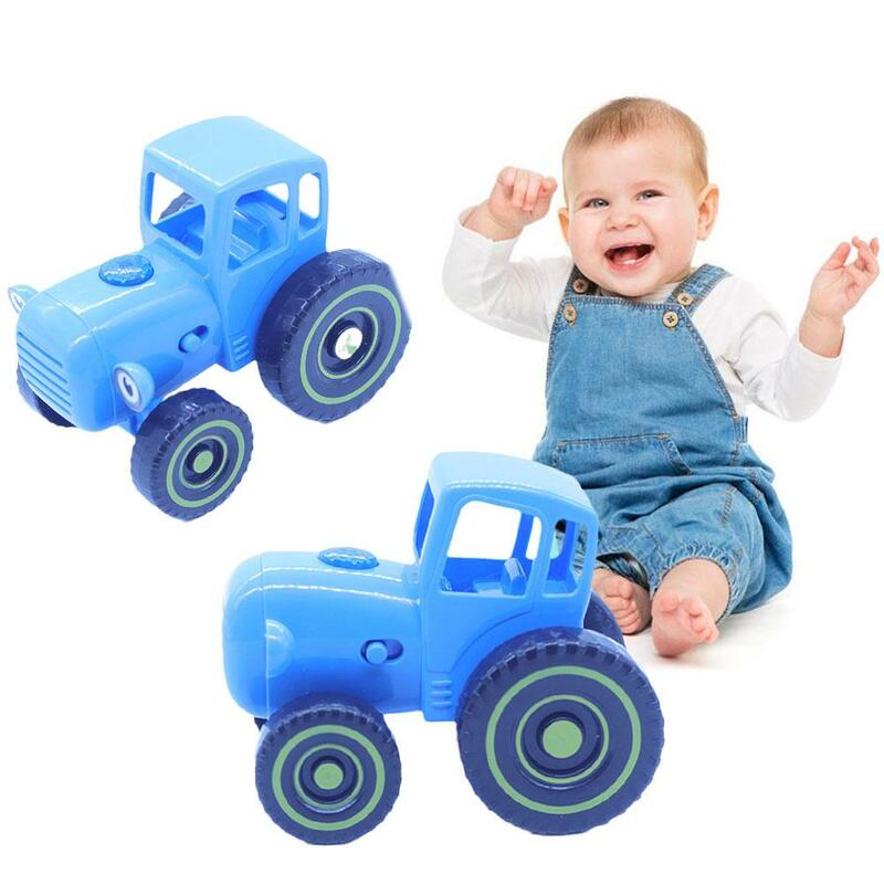 جرار مع سيارة صغيرة للأطفال ، 1 ، لعبة مع مكبر صوت صغير ، جرار أزرق ، سلك سحب ، مرح ، تعلم ، مرح