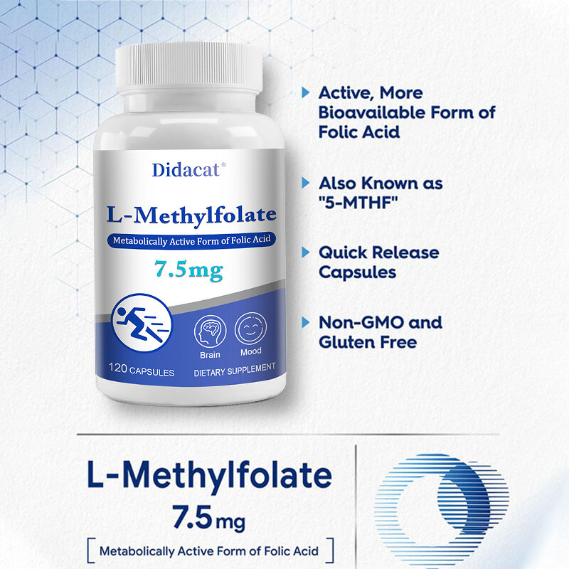 ل-ميثاكريلات حمض الفوليك 7 ملغ قوة عالية ، يستخدم للمزاج ، والإدراك ، والصحة العصبية ، وتحسين نوعية النوم