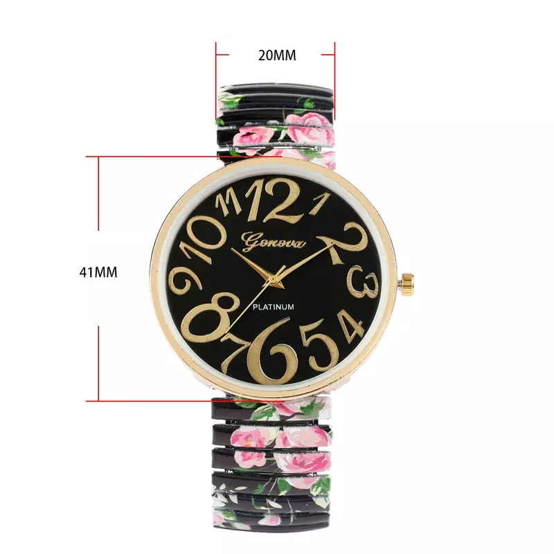 ساعة كوارتز نسائية عصرية ذات عدد عربي كبير ساعة يد نسائية فريدة من نوعها حزام مطبوع مرن ساعات بنات Reloj Mujer