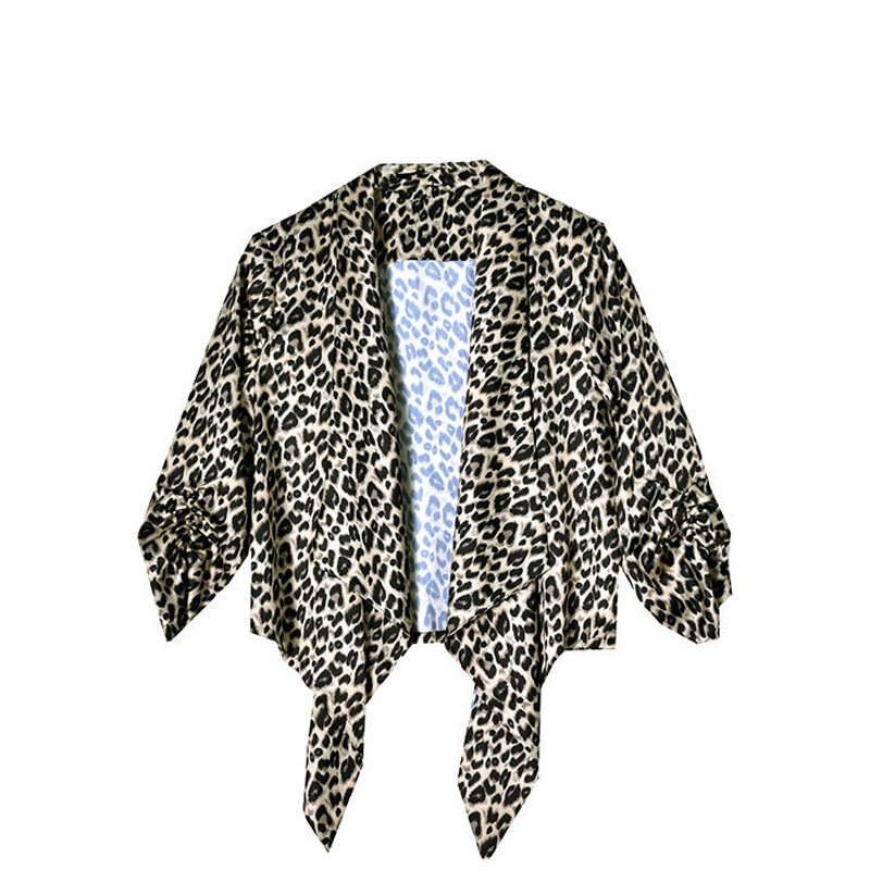 Vintage Coat Ladies Spring Autumn 2022 New Three-Quarter Sleeve Fashion Leopard Print Sunscreen Shawl lapel Cardigan Women Top