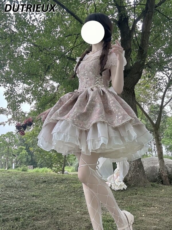 لوليتا لطيف أنيق خرافية اللؤلؤ الخصر التخسيس الباليه حبال اللباس ، الصيف JSK فتاة حلوة أنبوب أعلى الفساتين ، النمط الياباني