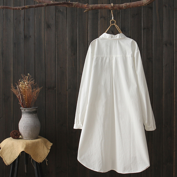 قمصان مطرزة بيضاء طويلة الأكمام للنساء ، بلوزات قطنية ، أنيقة وأنيقة ، ملابس بمقاس كبير ، الصيف والخريف