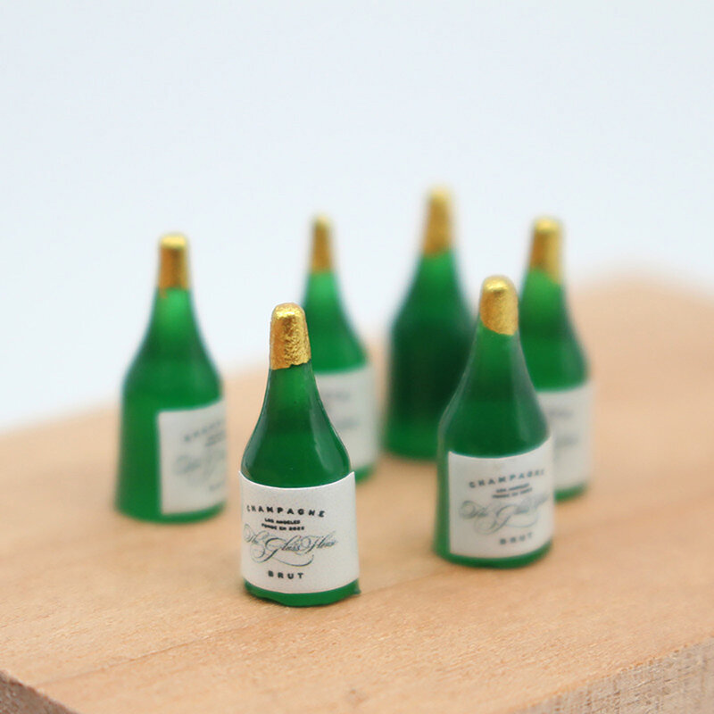 دمية دمية ، نموذج زجاجة الشمبانيا ، إكسسوارات مشروبات تزيين بيت الدمى ، 6 زجاجات نبيذ