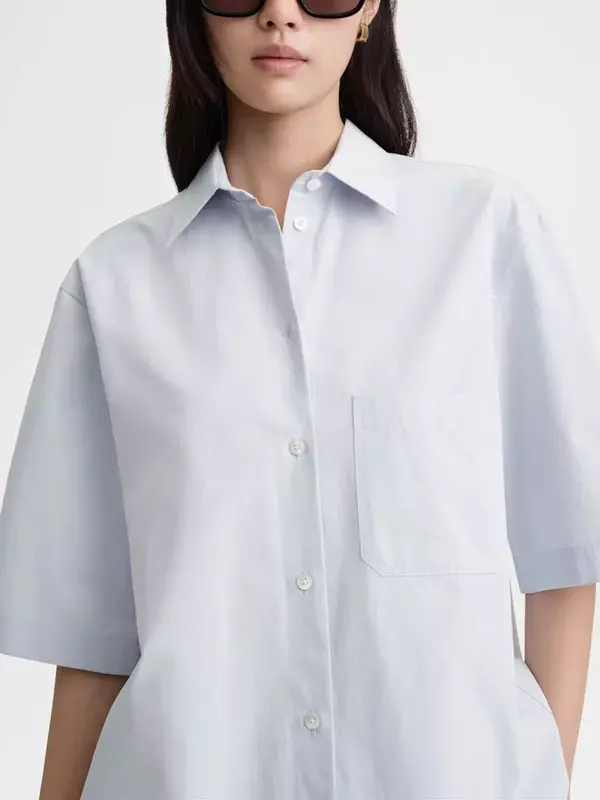 بلوزة قصيرة الأكمام مستقيمة للسيدات ، قميص قطني فضفاض ، قميص ركاب بسيط ، جديد ، ربيع ،