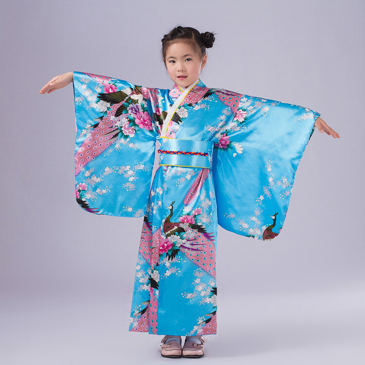 الأطفال الطاووس يوكاتا ملابس فتاة ثوب الكيمونو الياباني فستان أطفال يوكاتا هاوري زي التقليدية اليابانية كيمونو زي الطفل