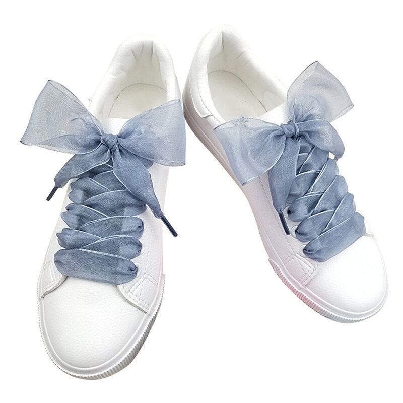 أربطة الحذاء الأورجانزا الشيفون الشفاف ، أربطة أحذية رياضية بيضاء ، عقدة فيونكة للتجميل ، عرض من من من الأربطة ، 4 من الأربطة ، 1 زوج